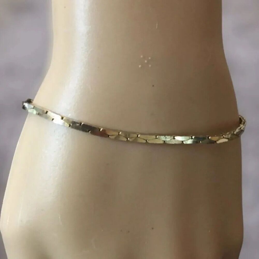 Vintage Gold Plated Flat Triangle Link Bracelet 7.25in